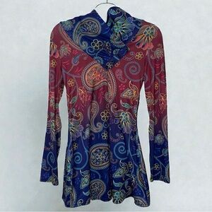Azalea by Firmiana Paisley Print Long Sleeve Tunic Top Multicolor Size S